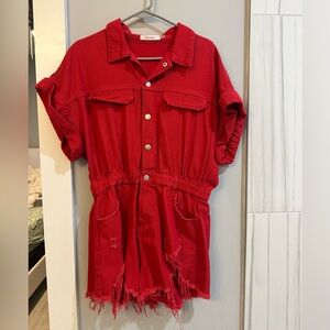 Red Button-Up Romper